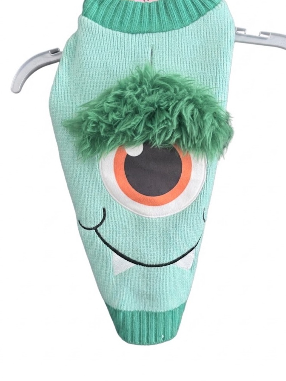 Mint Green Monster Knit Dog Sweater with Plush Hair